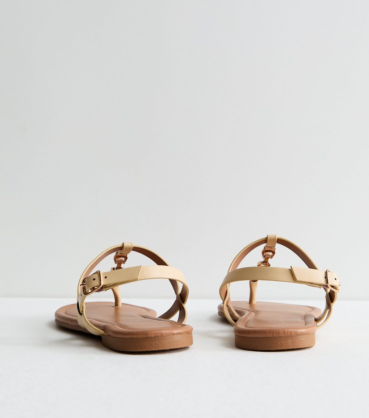 New Look Women's Light Yellow Faux Leather Metal Toe Post Sandals Vegan New Look - 4