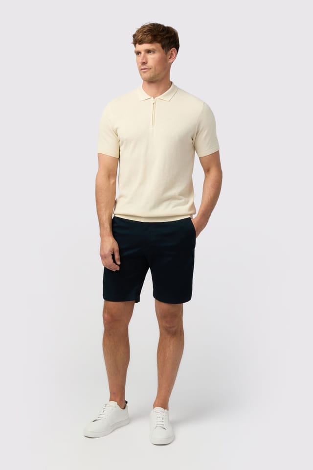 Melka Melka Men's Quarter Zip Knit Polo in Ecru - 2