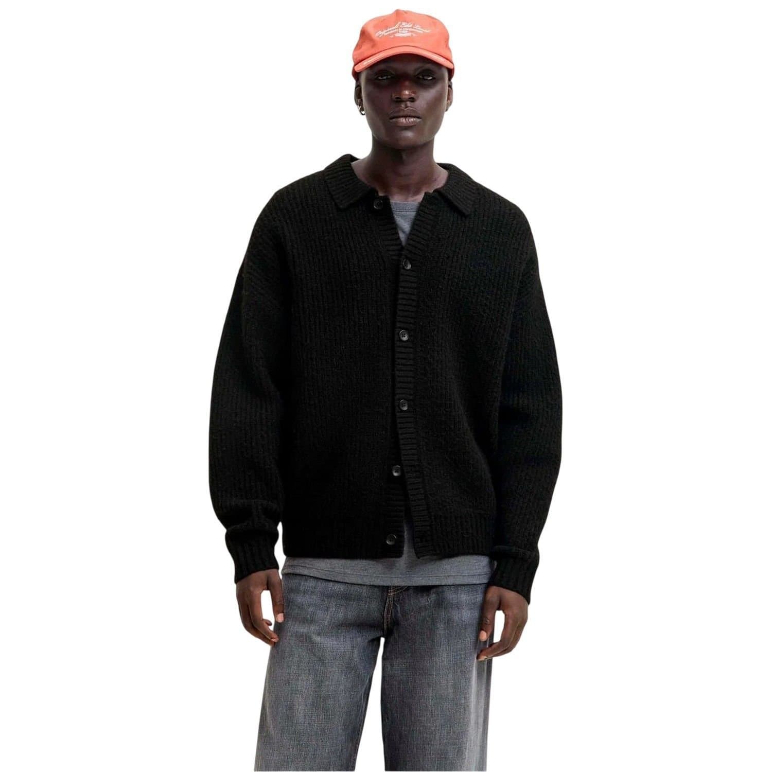 jack & jones Jack & Jones Men's York Flat Knit Long-Sleeved Cardigan in Black