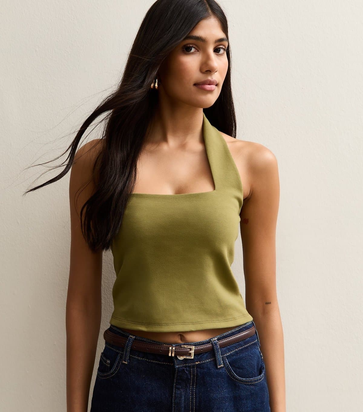 New Look Women's Light Khaki Soft Touch Ponte Halter Top New Look