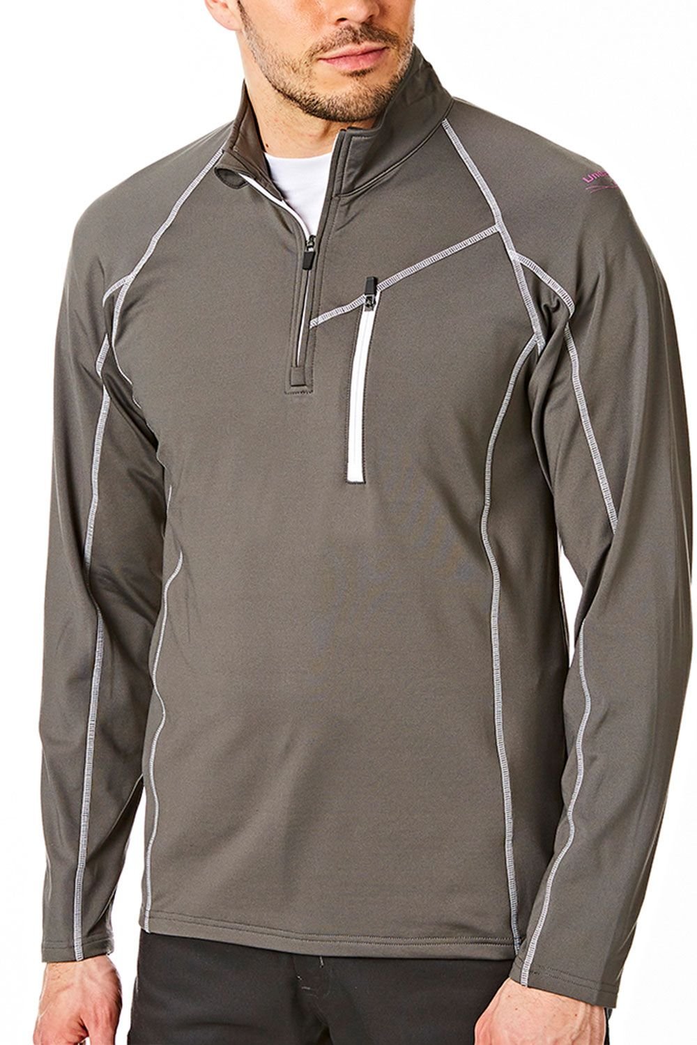 Under Par Under Par Men's Zip Neck Concealed Pockets Golf Mid Layer in Grey - 2