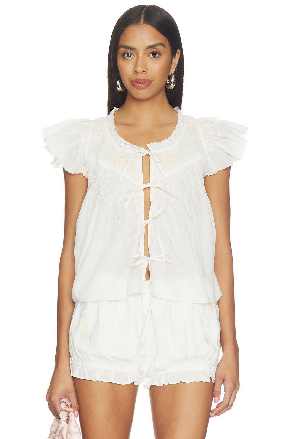 Revolve White Lace Blouse & Shorts Set