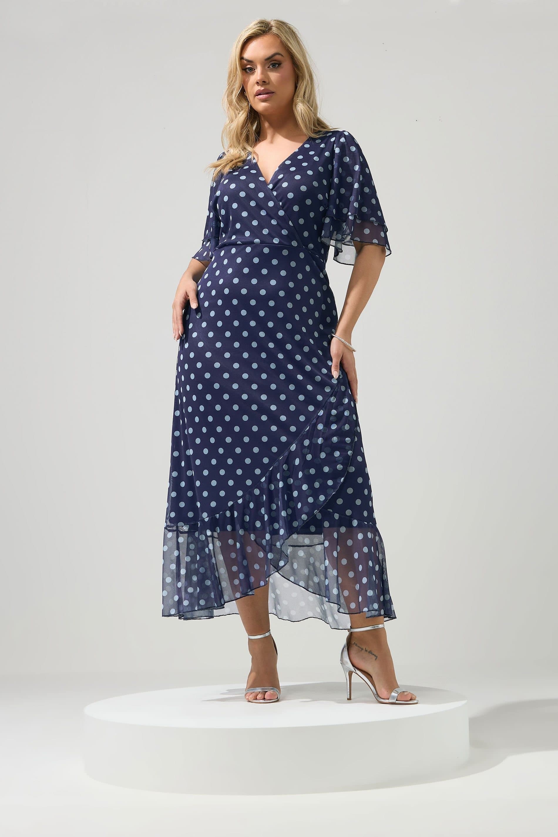 Yours Yours Women's Polka Dot Wrap Dress in Dark Blue