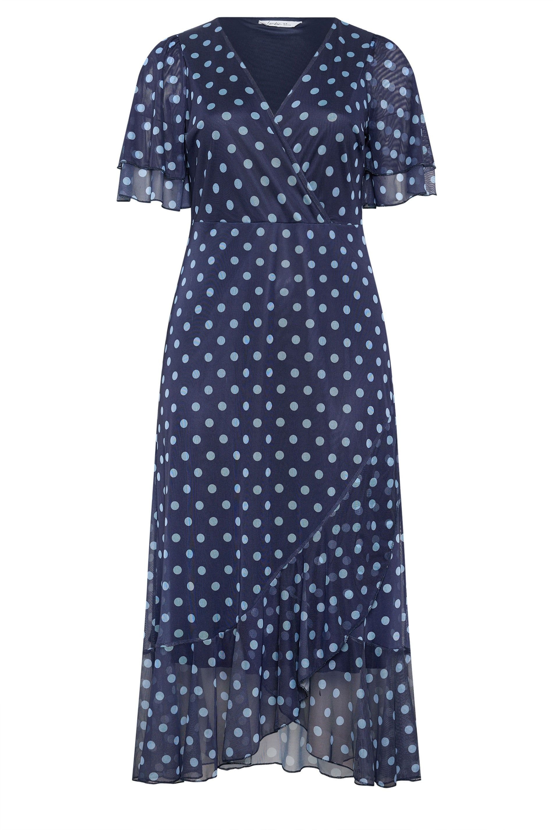 Yours Yours Women's Polka Dot Wrap Dress in Dark Blue - 2