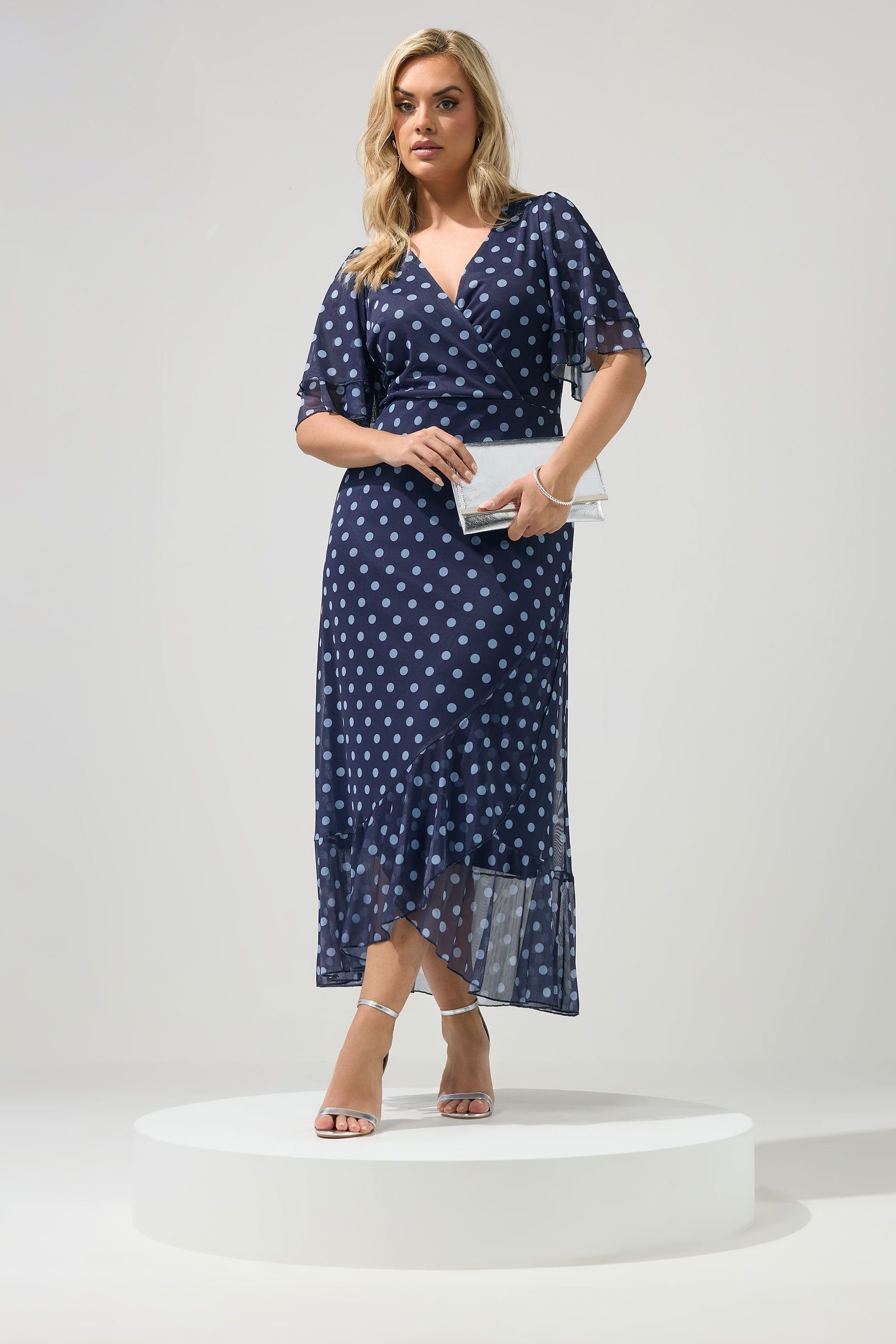 Yours Yours Women's Polka Dot Wrap Dress in Dark Blue - 3