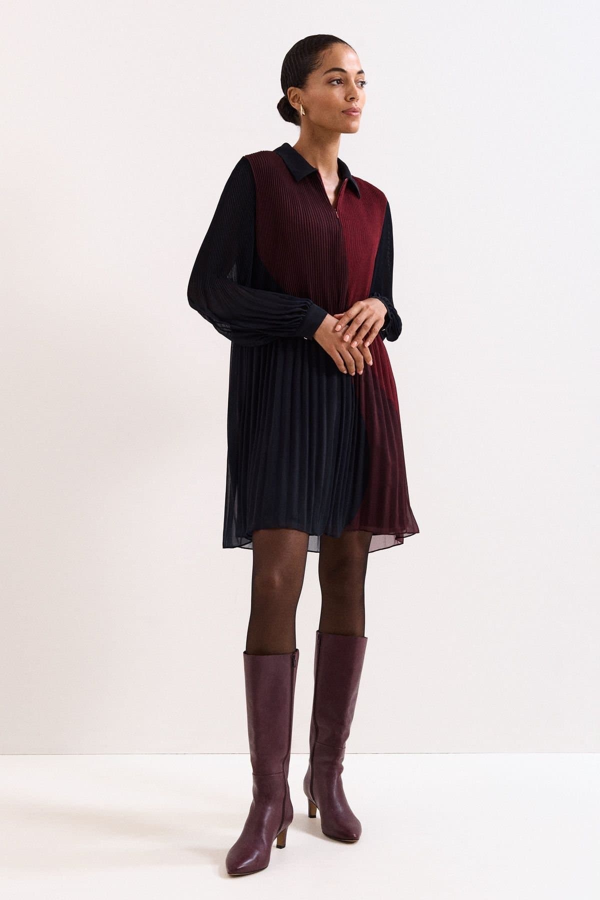Phase Eight Phase Eight Women's Ella Colourblock Long Sleeve Mini Dress in Dark Pink