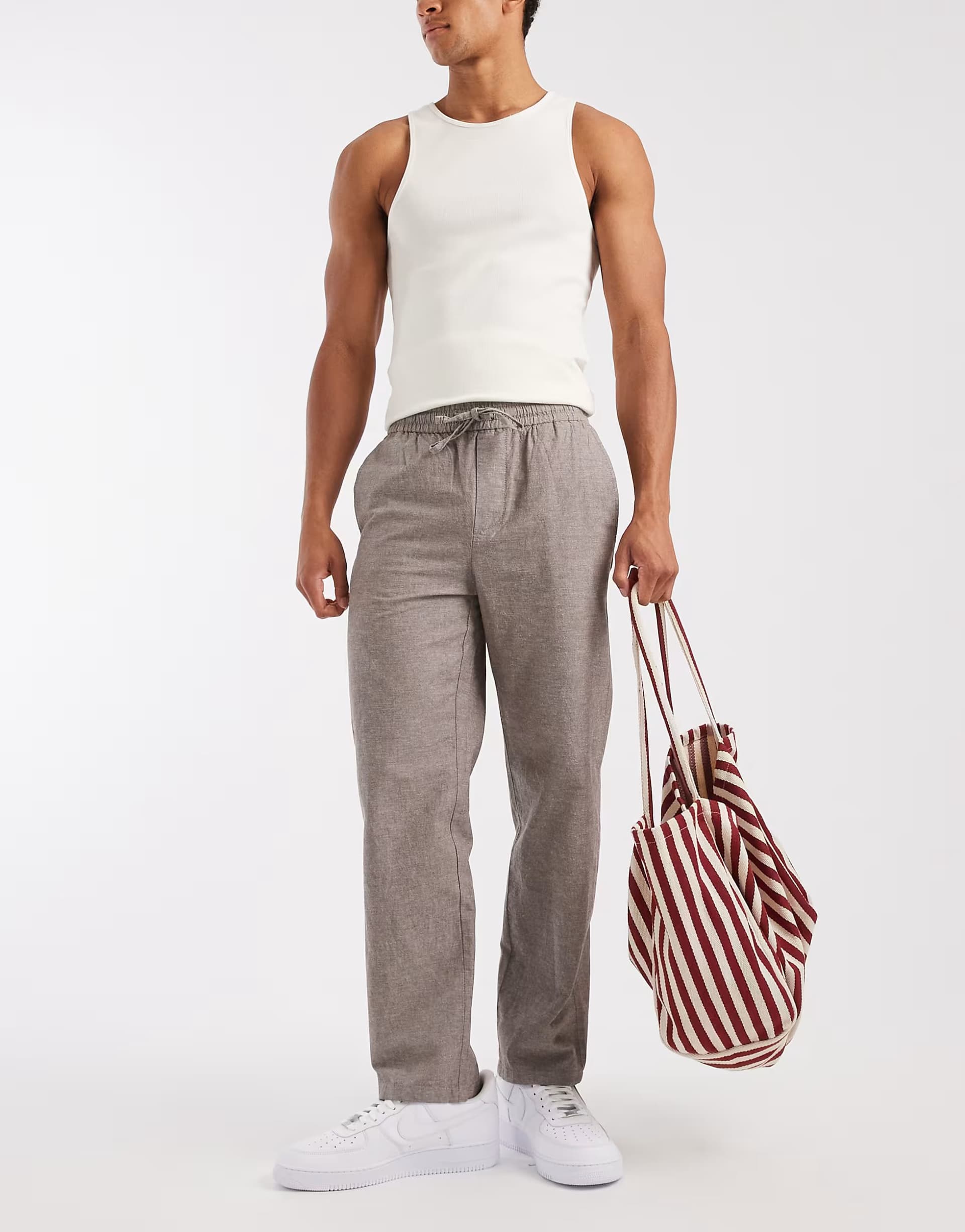 ASOS ONLY & SONS linen mix loose fit trouser in grey