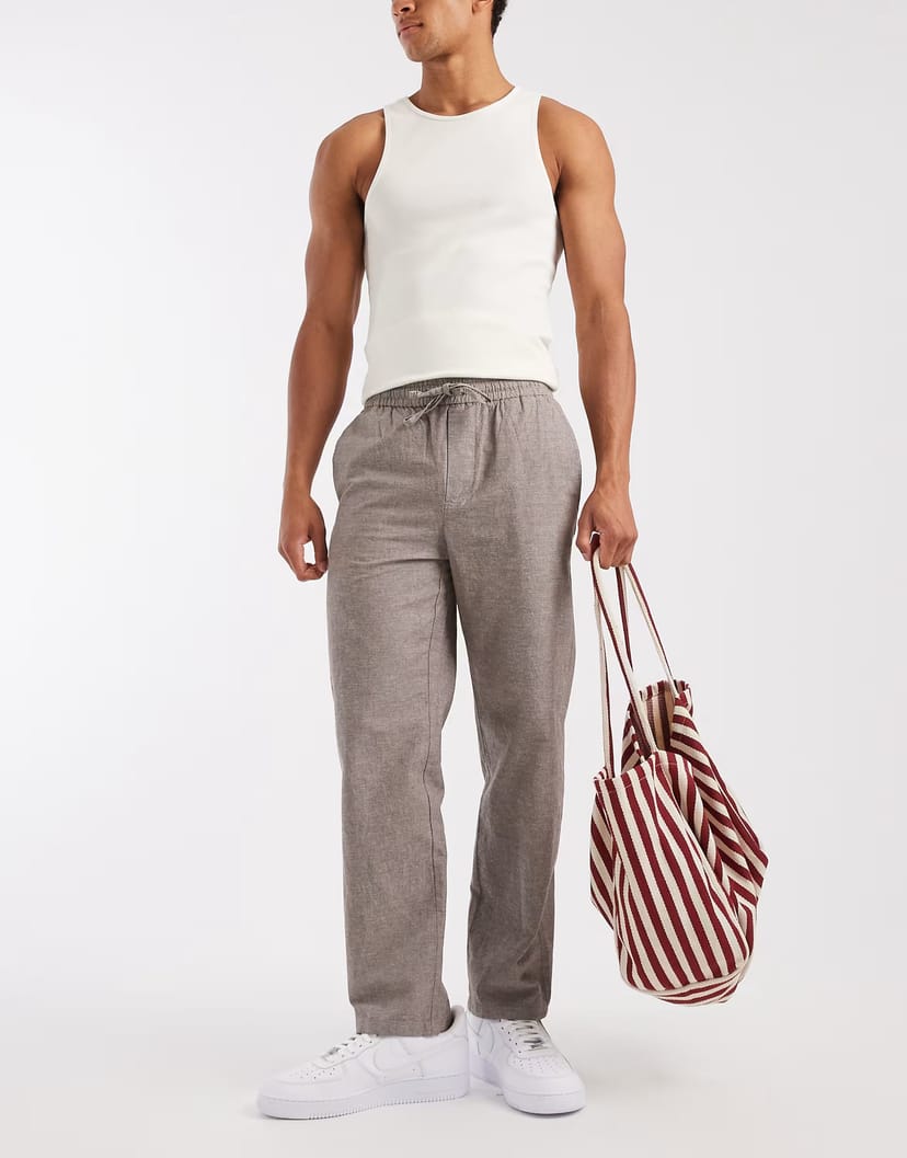 ASOS ONLY & SONS linen mix loose fit trouser in grey - 1