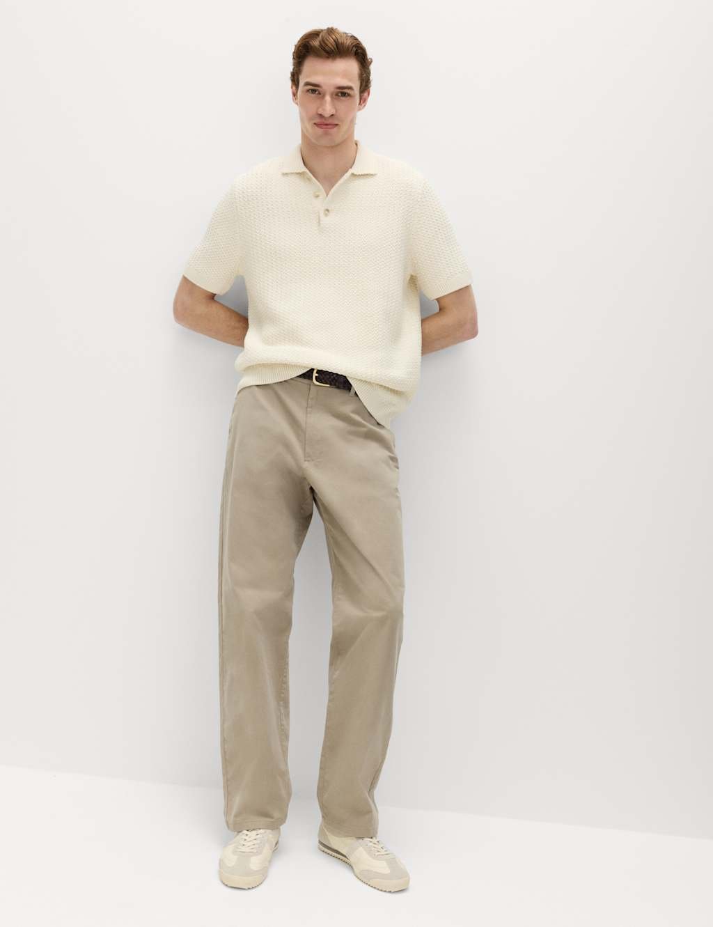 Marks & Spencer M&S Pure Cotton Textured Knitted Polo Shirt Ecru - 4