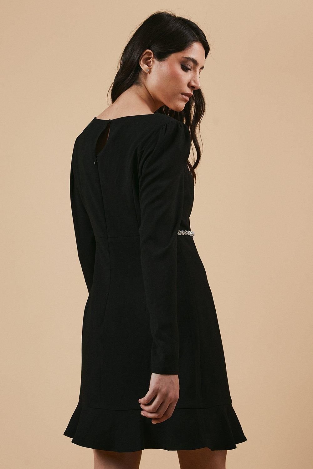 Oasis Oasis Women's Petite Occasion Crepe Diamante Trim Cut Out Mini Dress in Black - 3