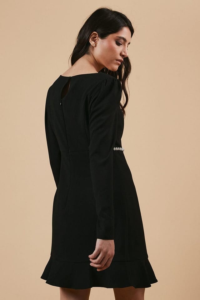 Oasis Oasis Women's Petite Occasion Crepe Diamante Trim Cut Out Mini Dress in Black - 3