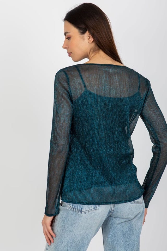 Love Lace Love Lace Women's Long Sleeve Flower Brooch Two Piece Blouse in Green - 3