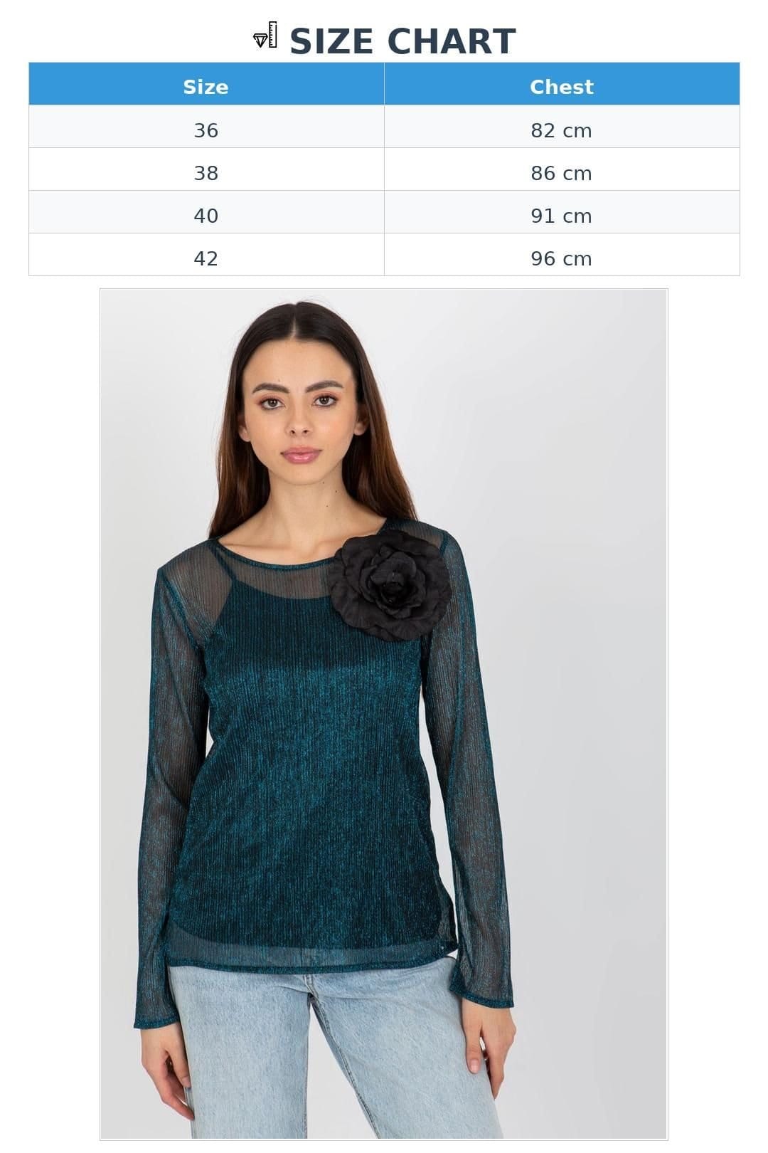 Love Lace Love Lace Women's Long Sleeve Flower Brooch Two Piece Blouse in Green - 4
