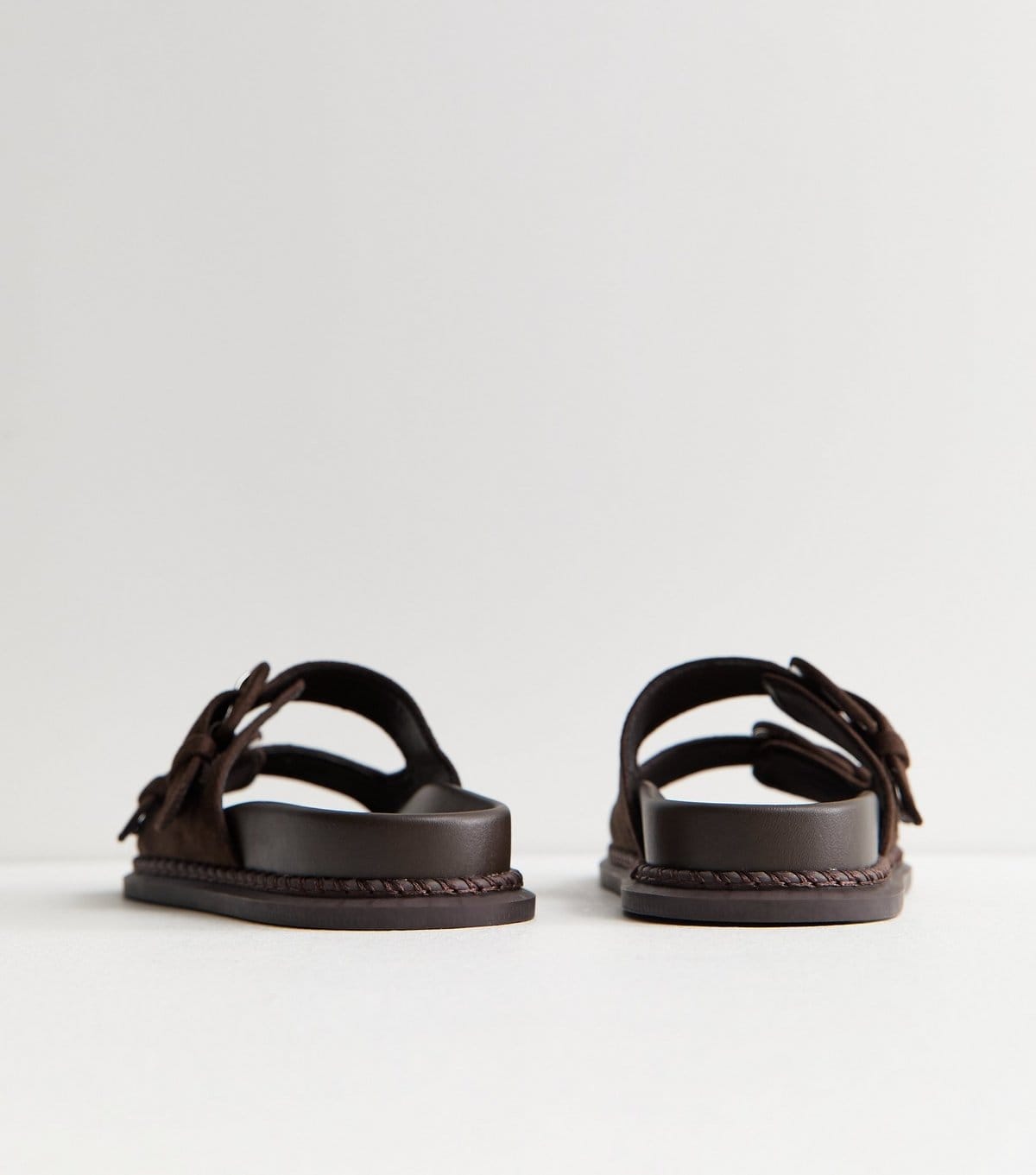 New Look Women's Dark Brown Faux Suede Double Buckled Strap Sandals Vegan New Look - 4