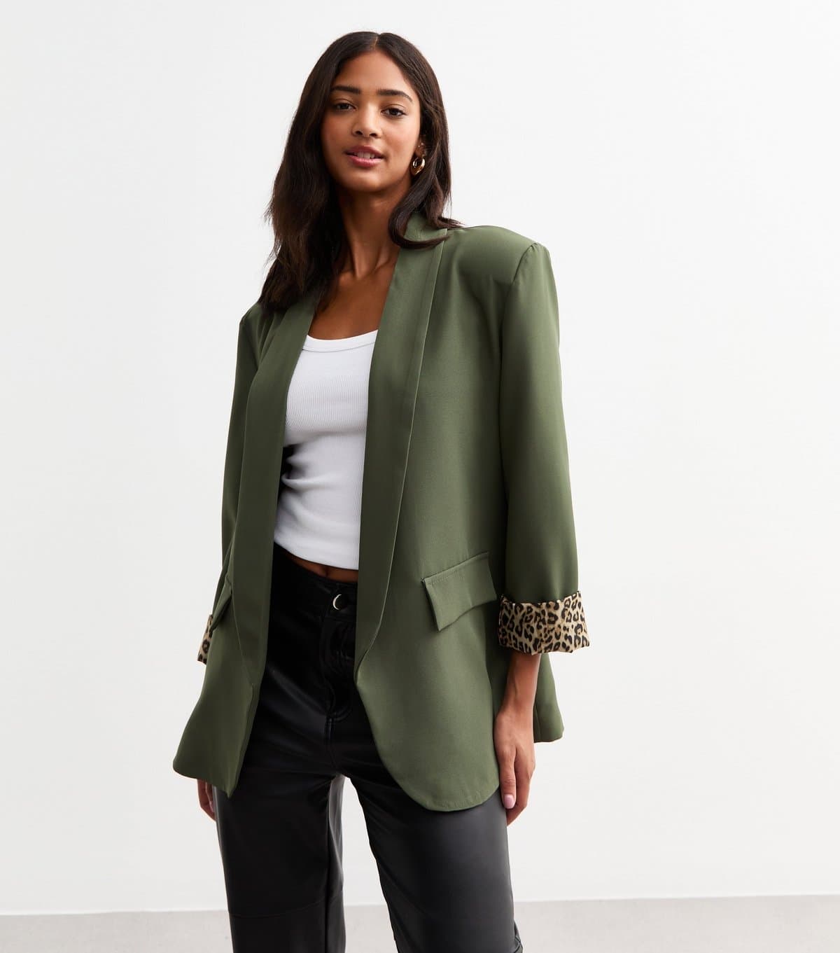 Gini London Gini London Olive Green Leopard Cuff Blazer