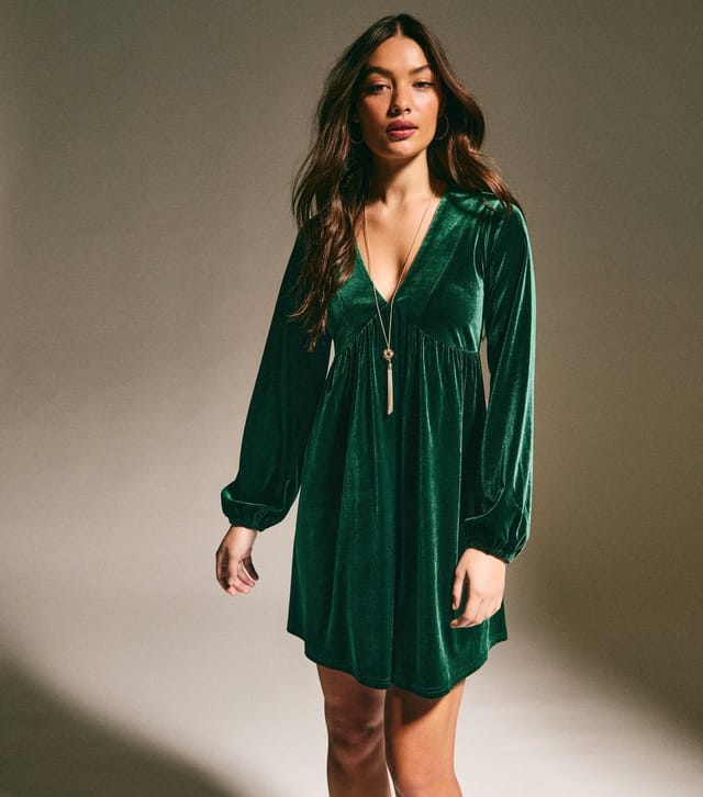 New Look Women's Dark Green Velvet Smock Mini Dress New Look - 2