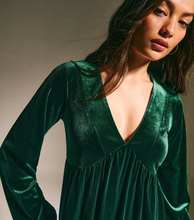 New Look Women's Dark Green Velvet Smock Mini Dress New Look - 3