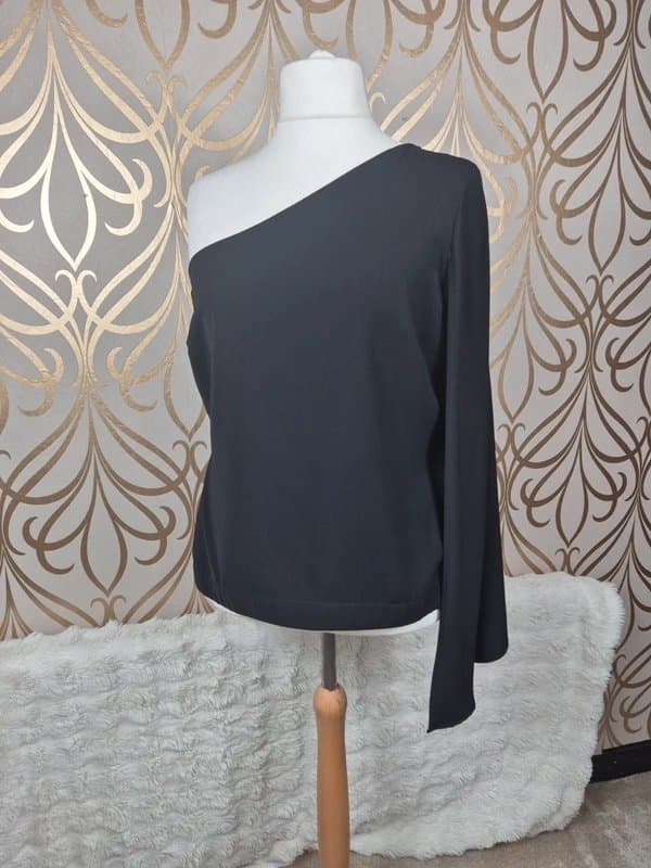 Next Next one sleeve cape sleeve black blouse size 20