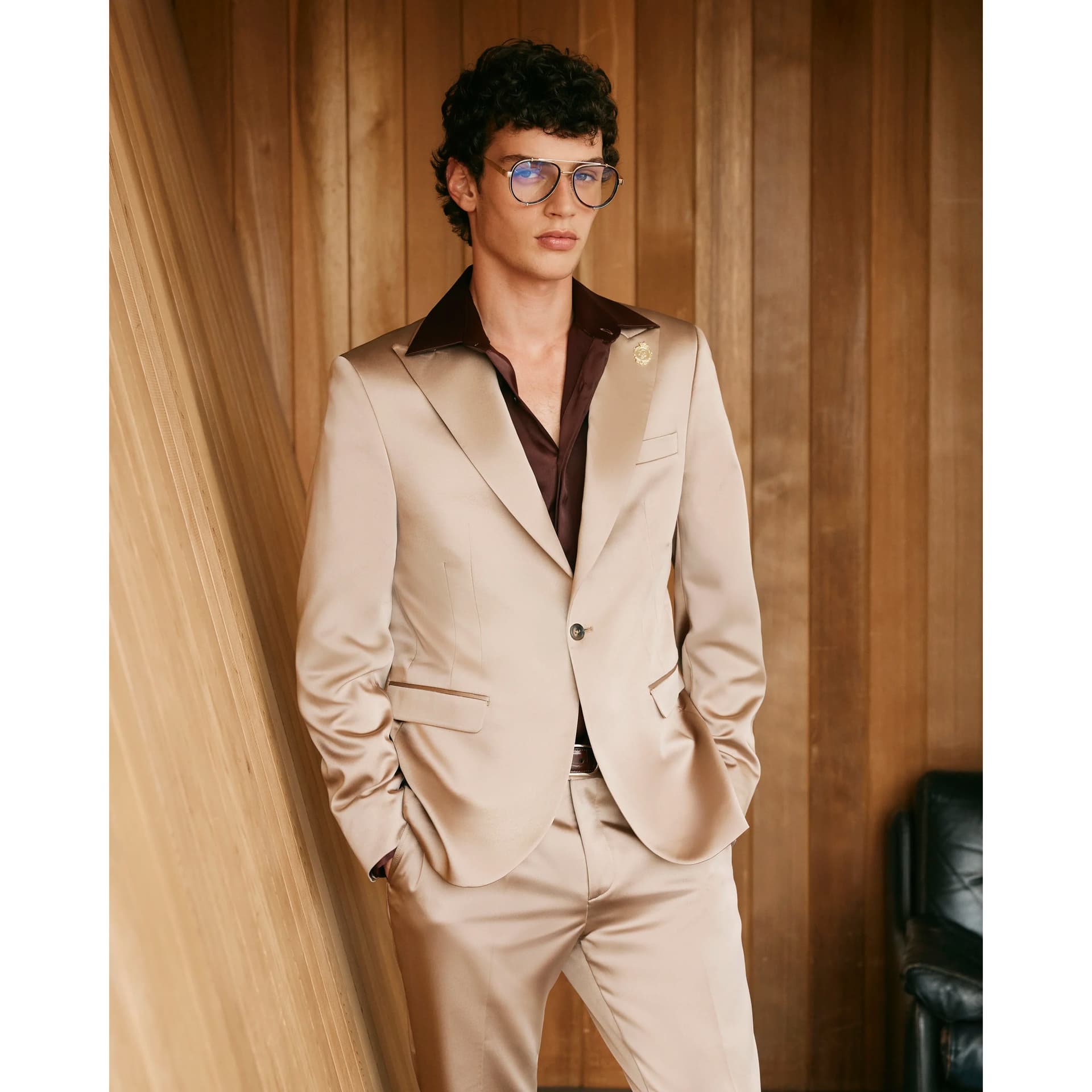River Island Mens River Island Beige Twisted Tailor Slim Satin Suit Jacket