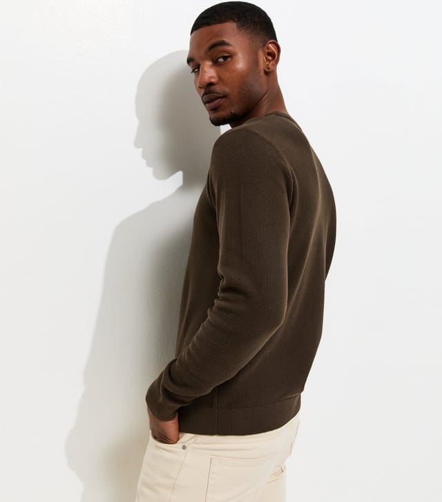 New Look Men's Dark Brown Regular Cotton Rich Crew Neck Jumper New Look - 2