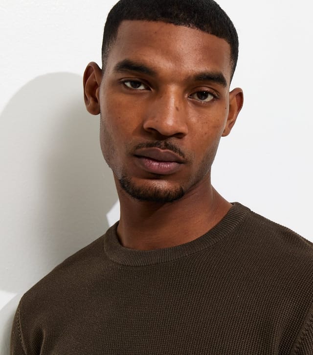 New Look Men's Dark Brown Regular Cotton Rich Crew Neck Jumper New Look - 3
