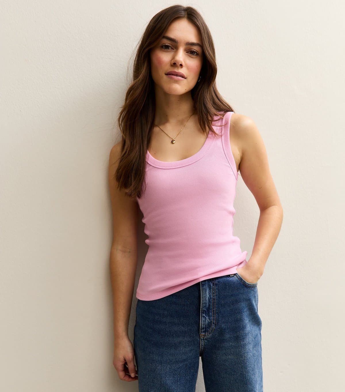 New Look New Look Bright Pink Ribbed Scoop Neck Tank Top For Petites