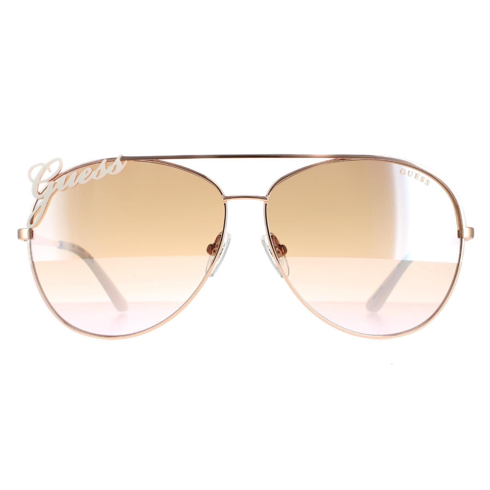 Guess Guess Women's Aviator Shiny Rose Gold Brown Mirror GU7739