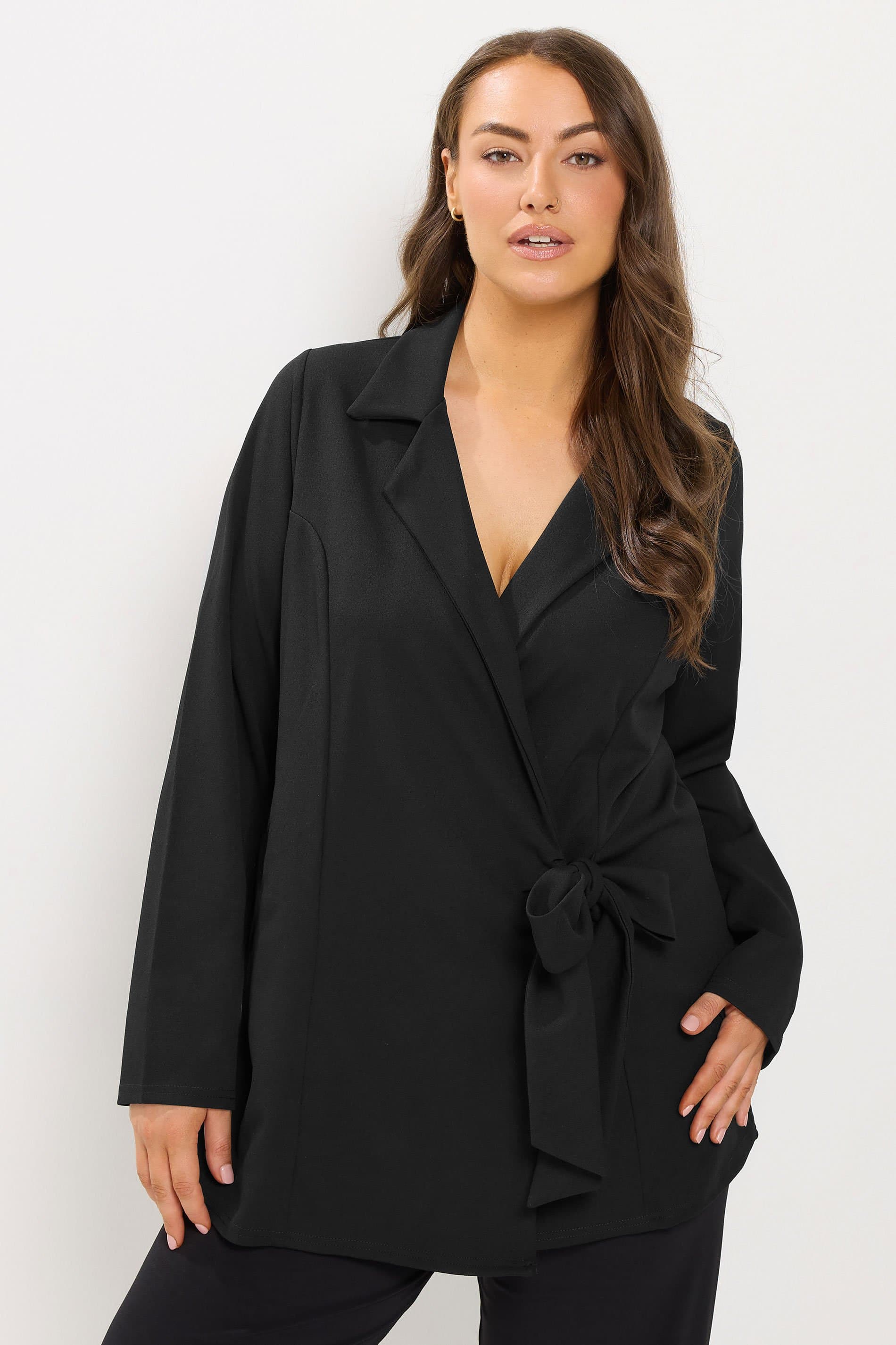 Yours Plus Size Black Tie Front Detail Blazer