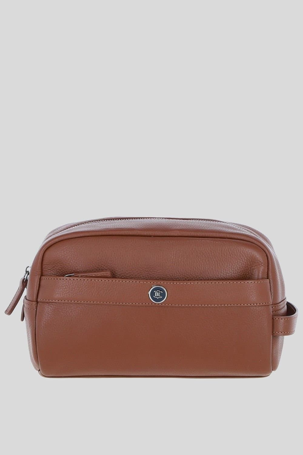 Brampton London Brampton London Men's 'Aqualuxe' Real Leather Wash Bag in Tan