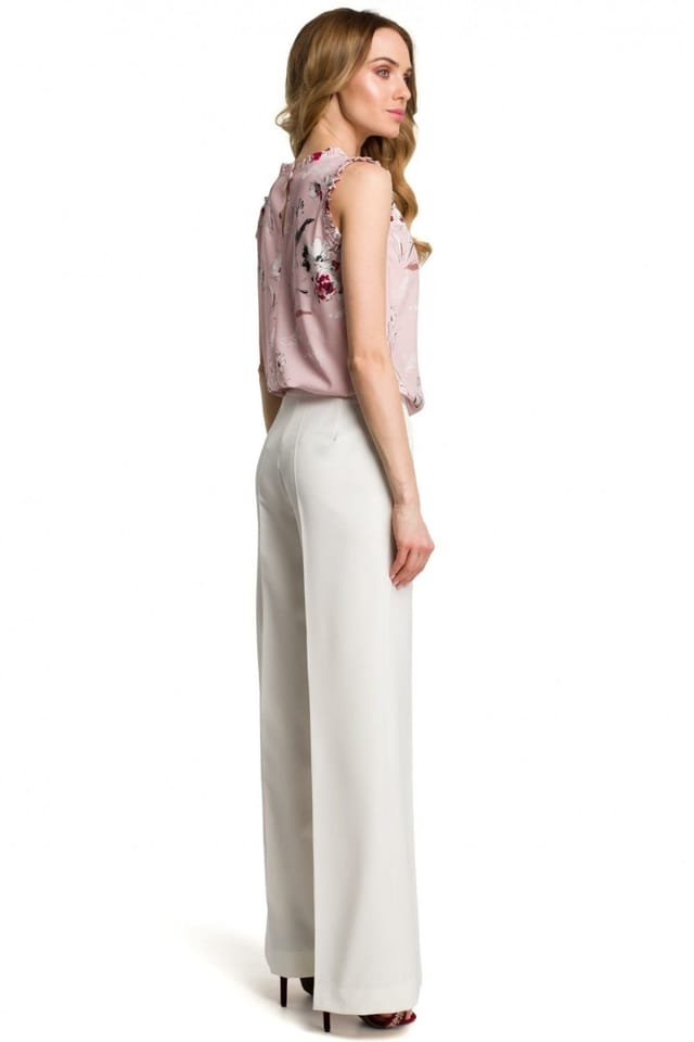 Love Lace Love Lace Women's Wide Leg Trousers with Side Pockets Front Zip in Beige - 2