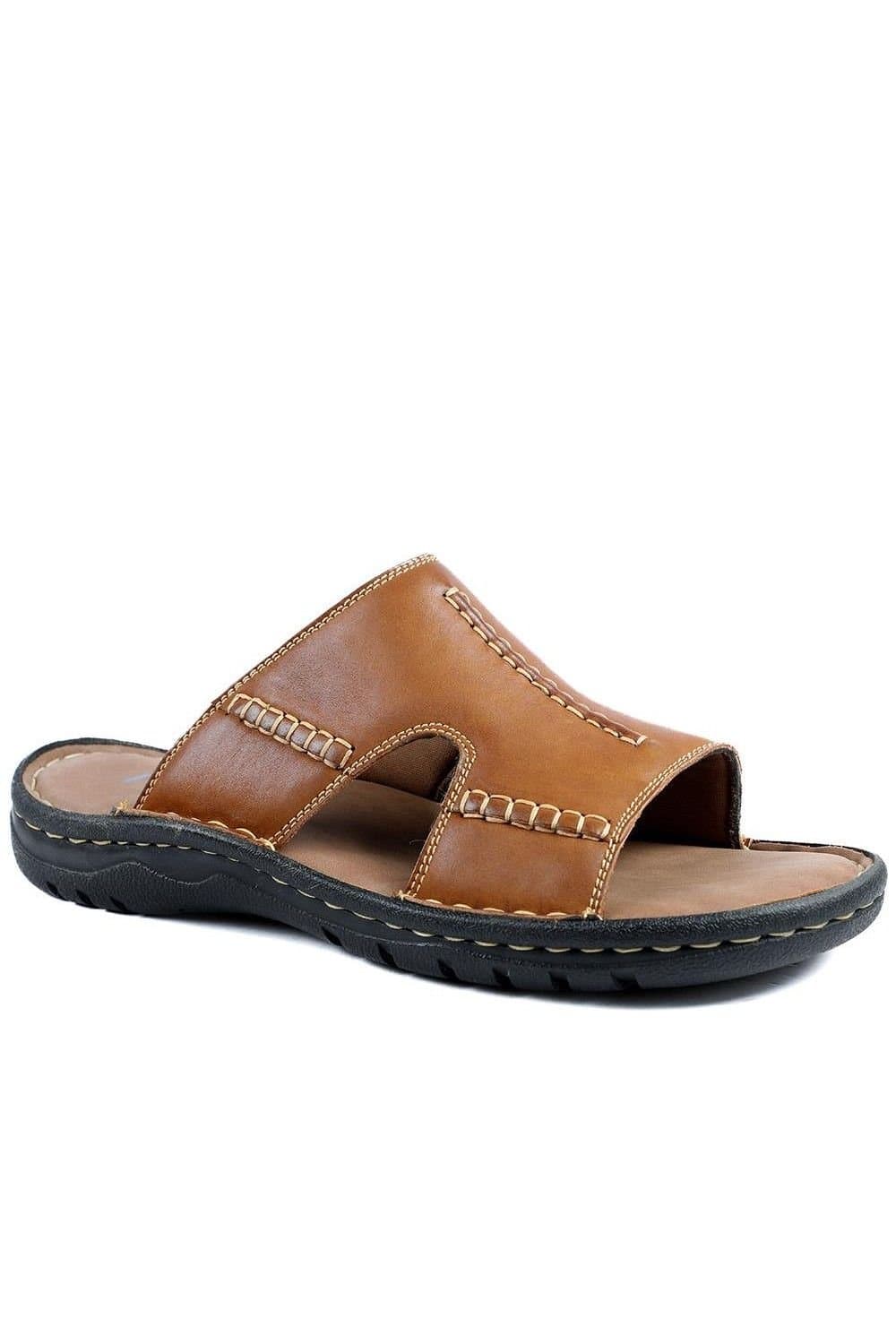 Pavers Pavers Men's Slip On Leather Mule Sandals in Tan