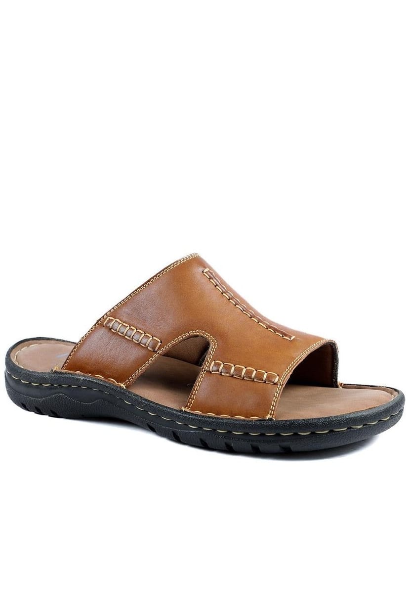 Pavers Pavers Men's Slip On Leather Mule Sandals in Tan - 1