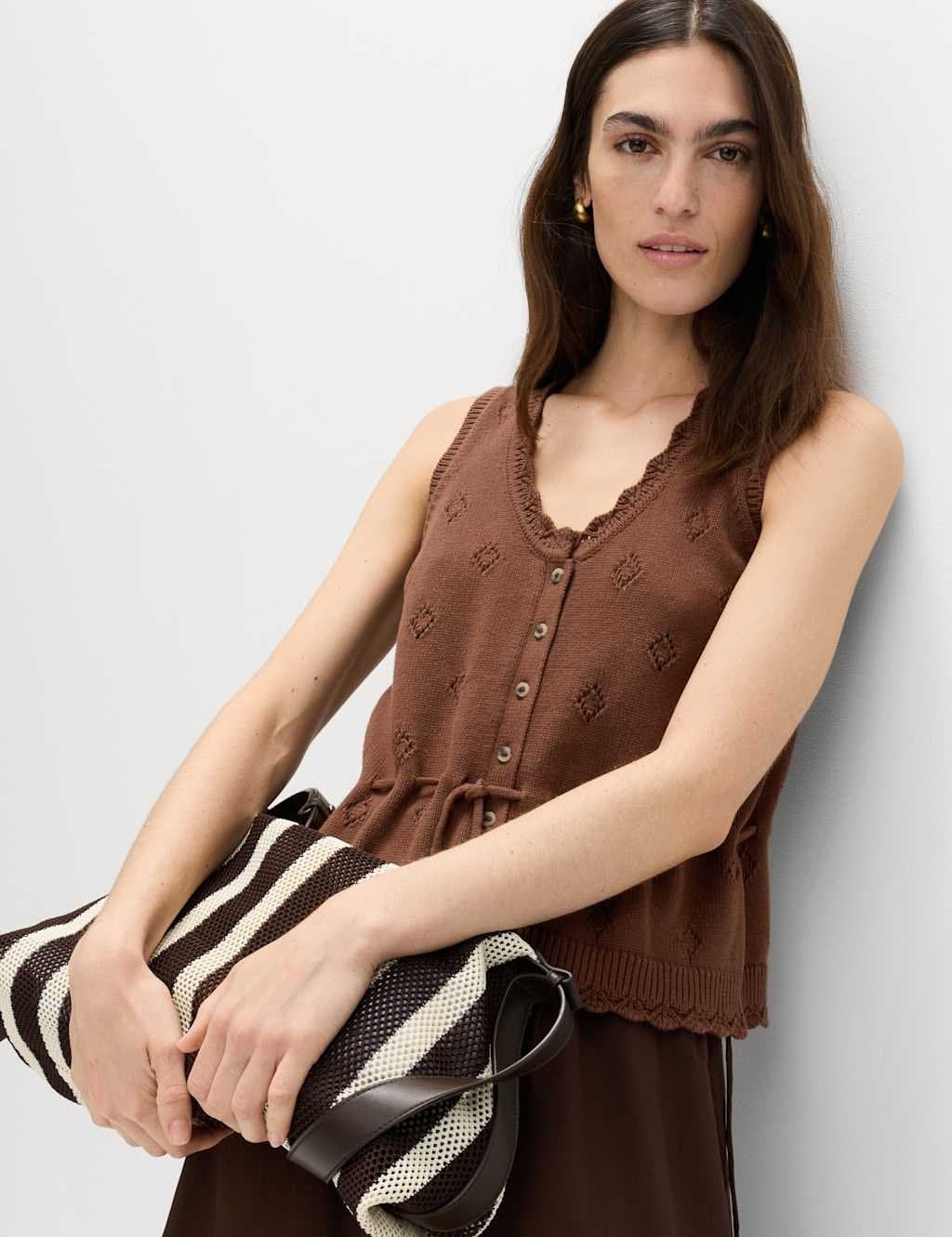 Marks & Spencer M&S Conker Cotton Textured Cropped Knitted Vest