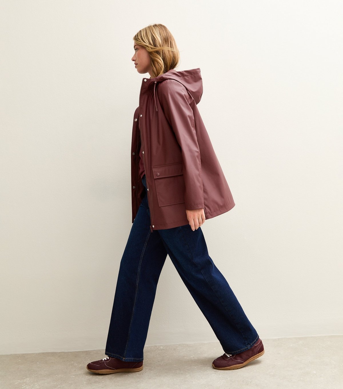 New Look Women's Burgundy Water Resistant Drawstring Hood Rain Anorak New Look - 3