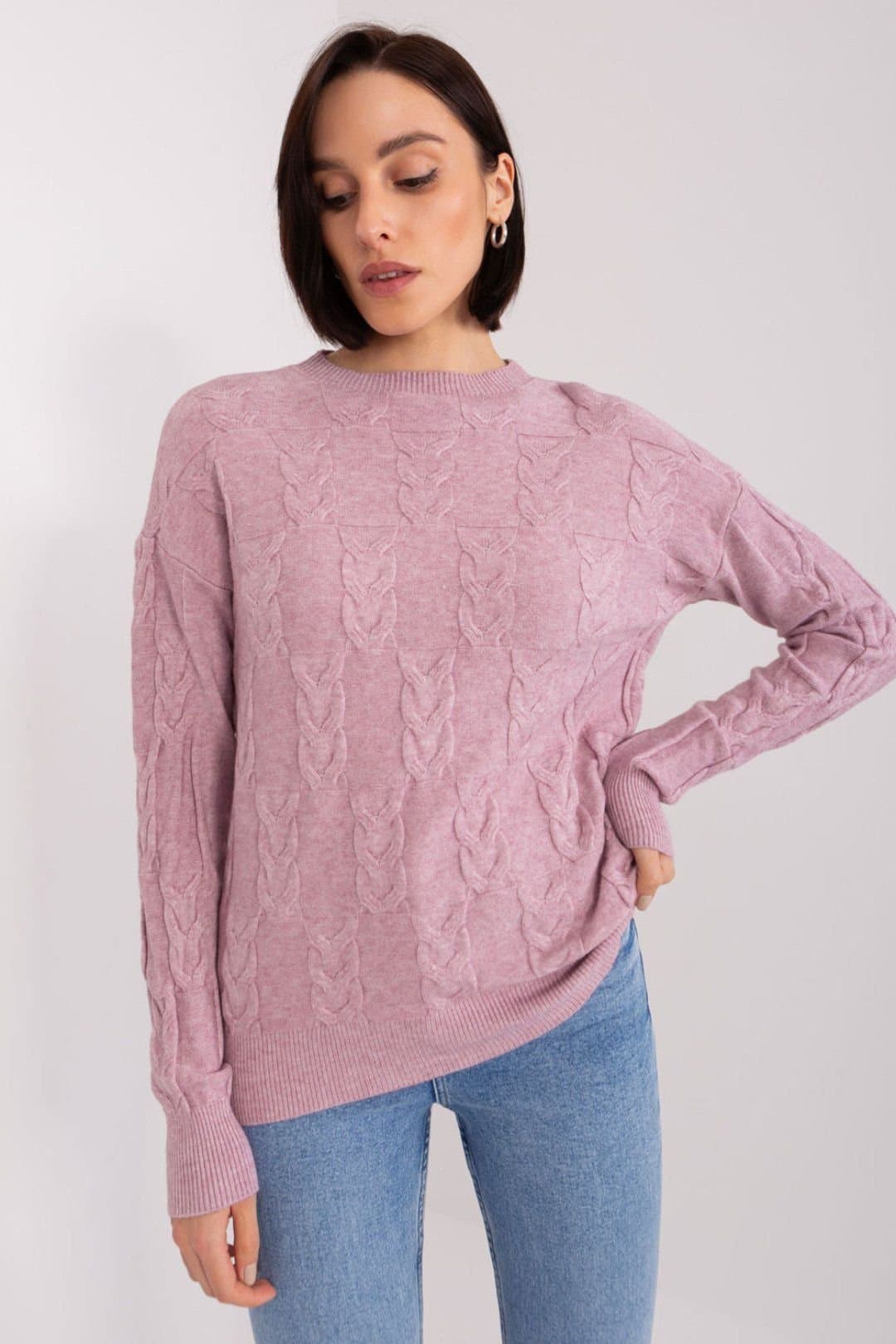 Love Lace Love Lace Women's Round Neck Patterned Pullover Sweater in Violet