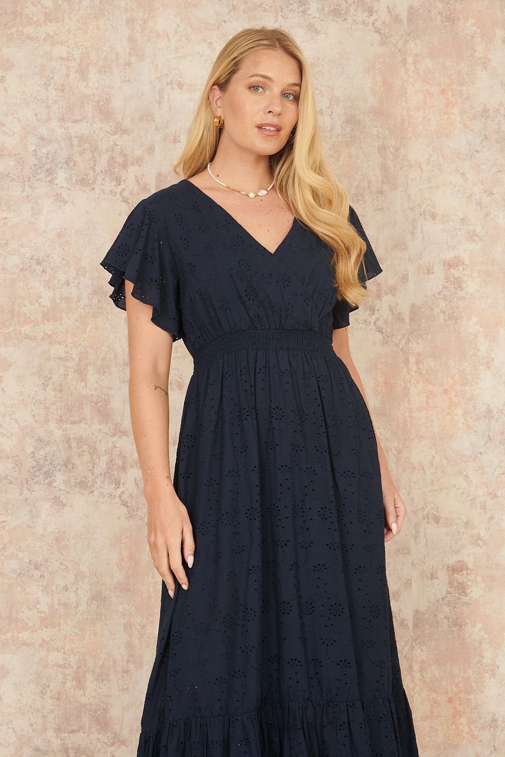 Yumi Yumi Women's Navy Cotton Broderie Anglaise Wrap Midi Dress - 2