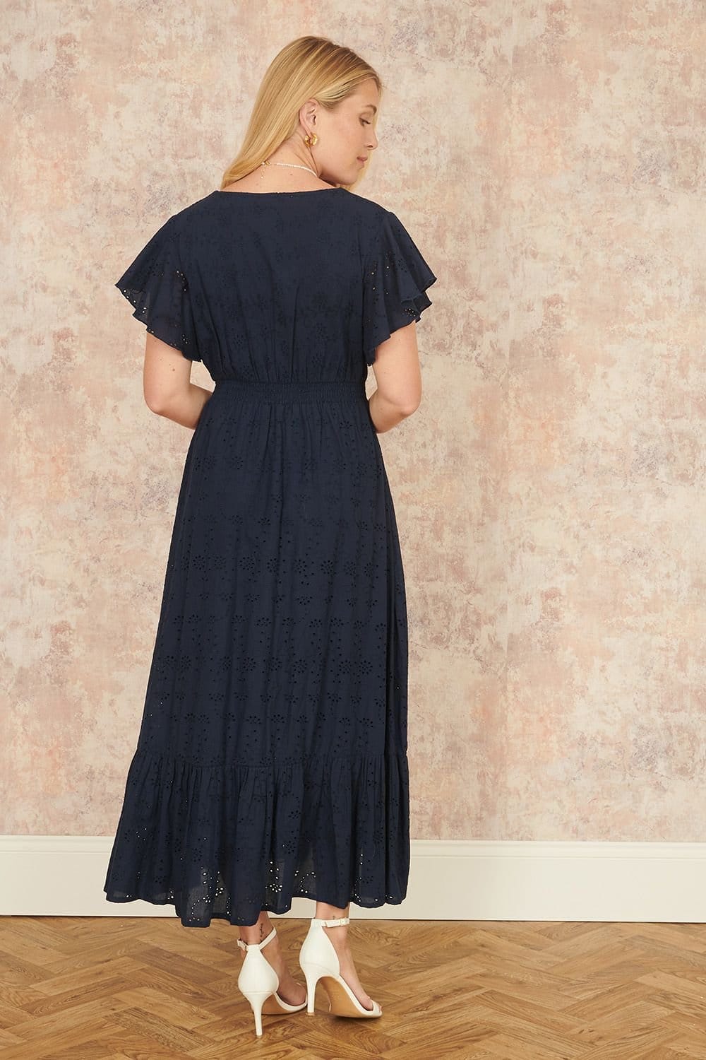 Yumi Yumi Women's Navy Cotton Broderie Anglaise Wrap Midi Dress - 4