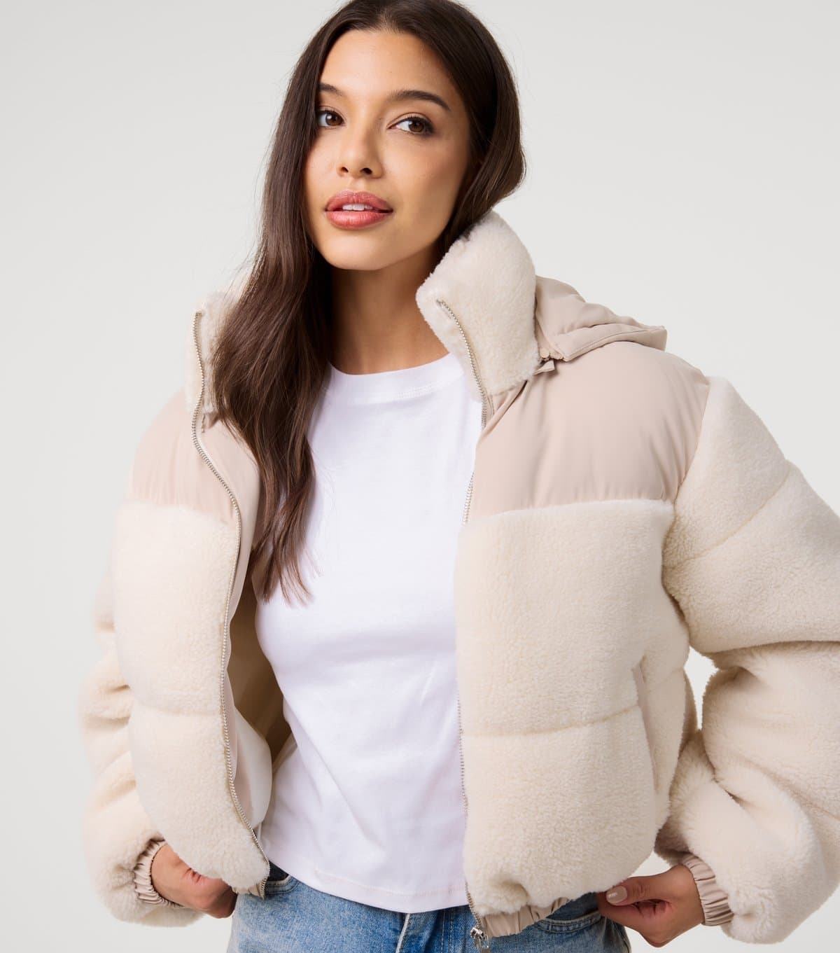 Pink Vanilla Women's Cream Tiered Hooded Coat Pink Vanilla New Look