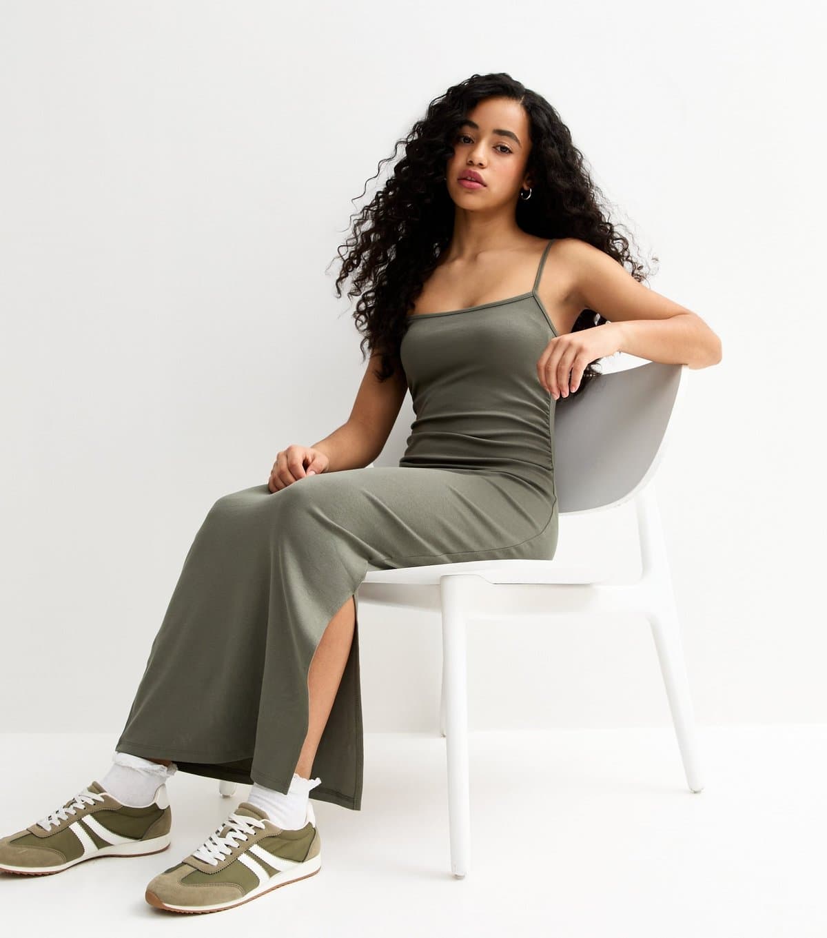 New Look Girls' Khaki Ruched Jersey Maxi Dress New Look