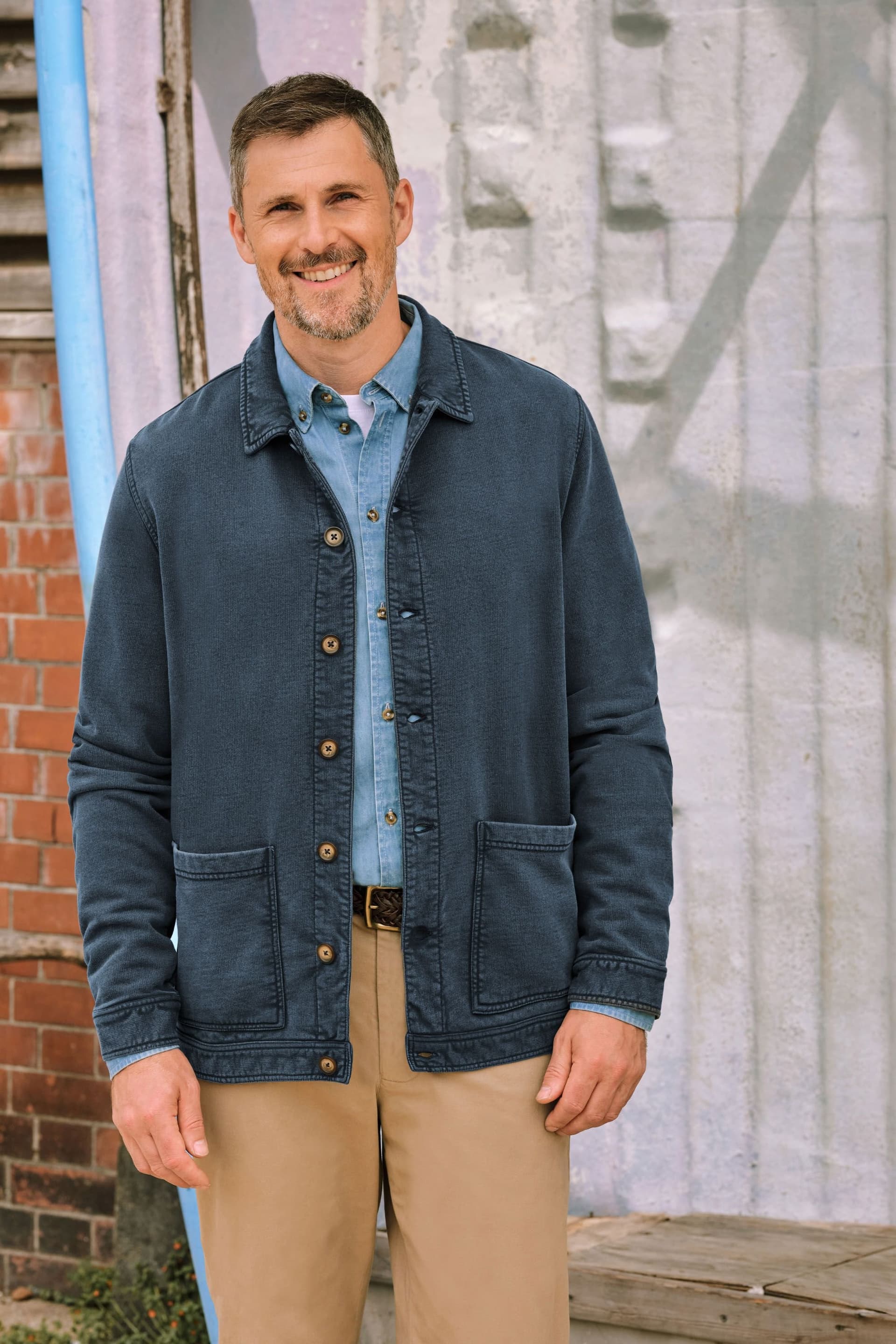 WoolOvers WoolOvers Men's Jersey Cotton Jacket in Dark Blue