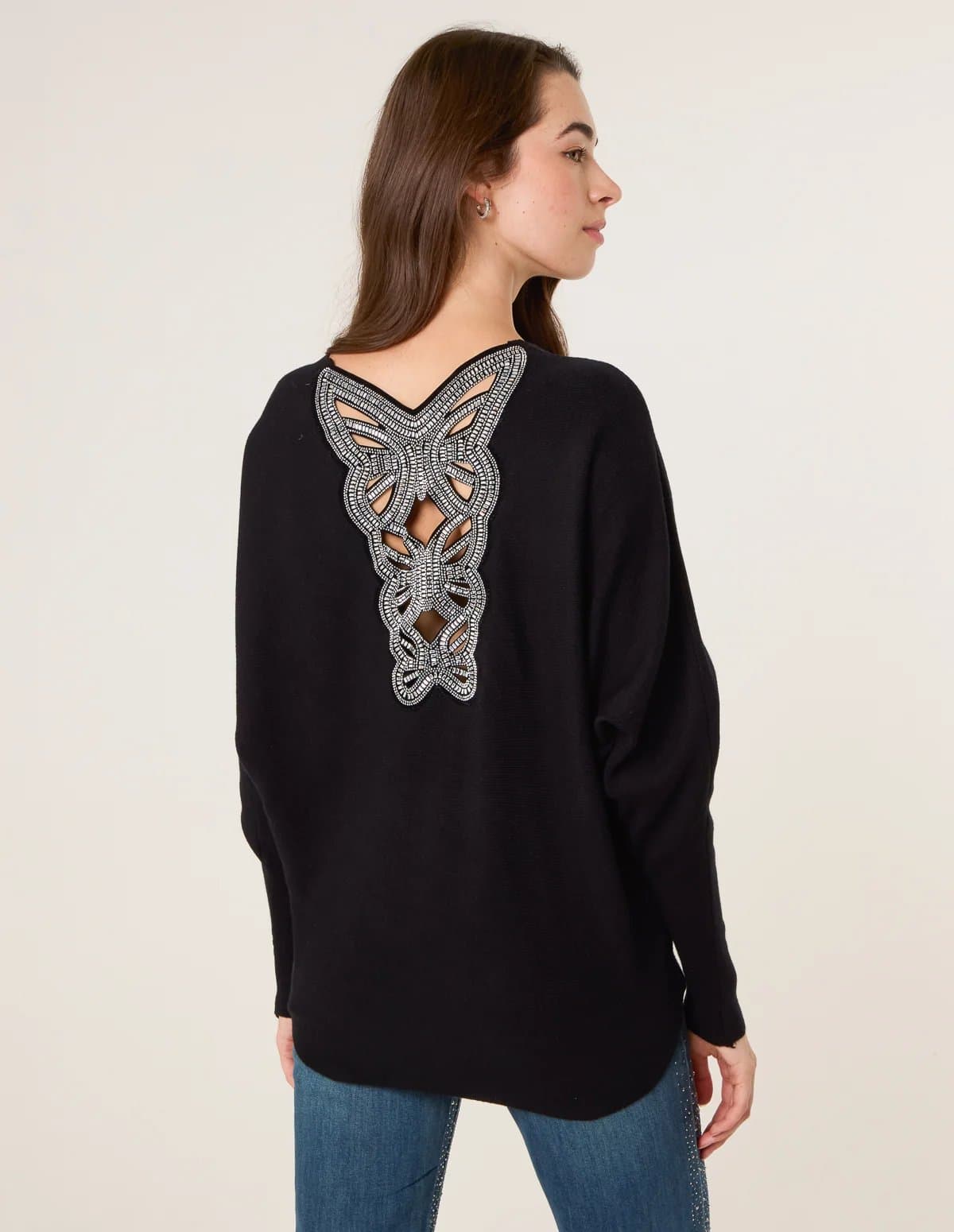 Blue Vanilla Batwing Jumper With Back Diamante Detailing