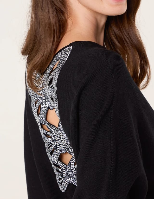 Blue Vanilla Batwing Jumper With Back Diamante Detailing - 3
