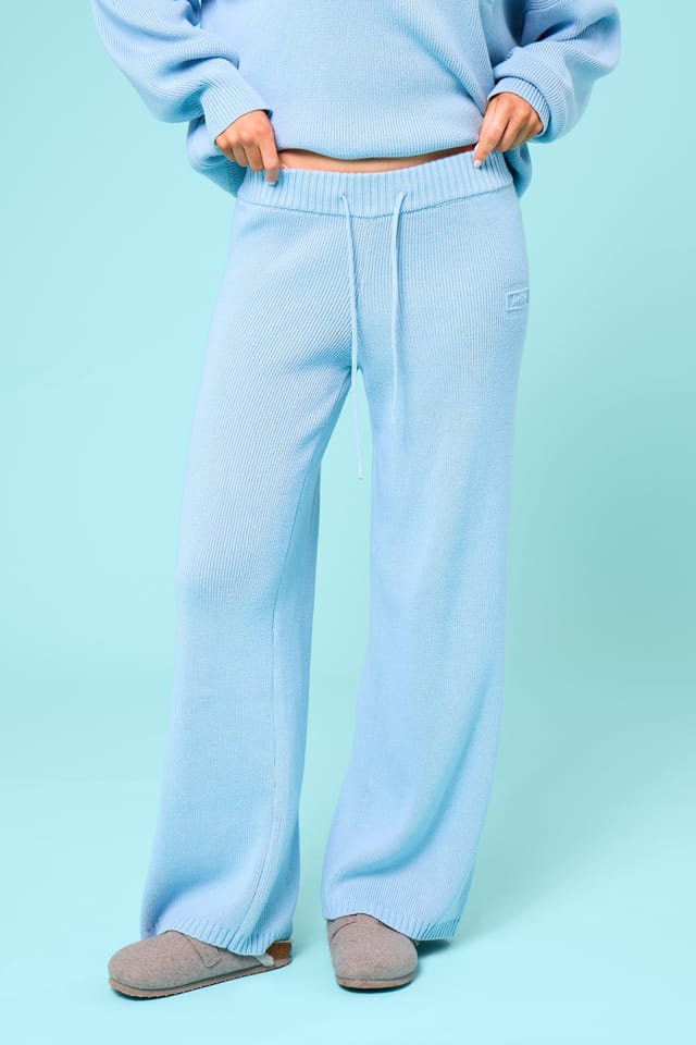 Kaiia Kaiia Embossed Premium Knit Wide Leg Trousers Baby Blue - 3