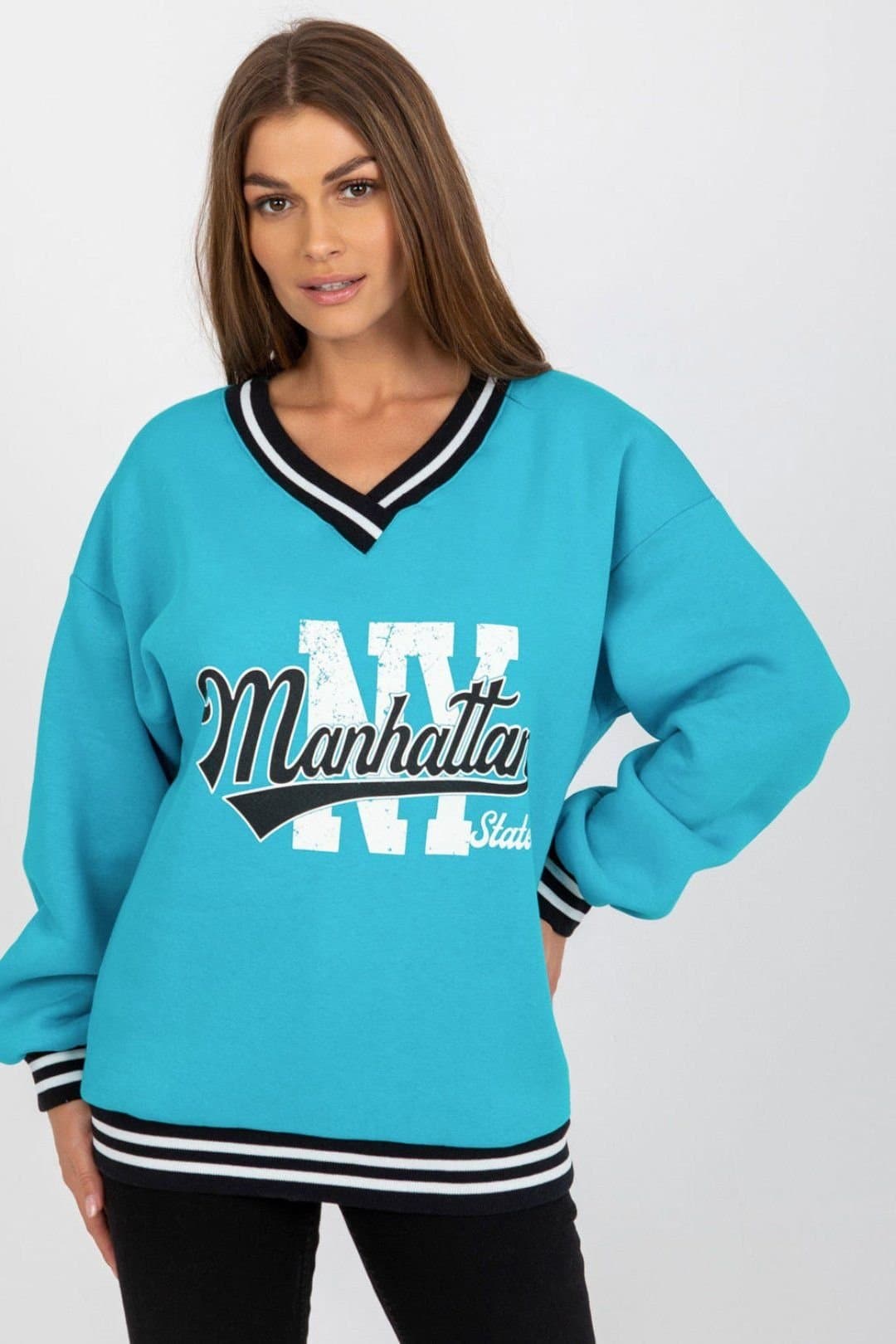 Love Lace Love Lace Women's V Neck Cotton Poly Fleece Sweatshirt in Blue