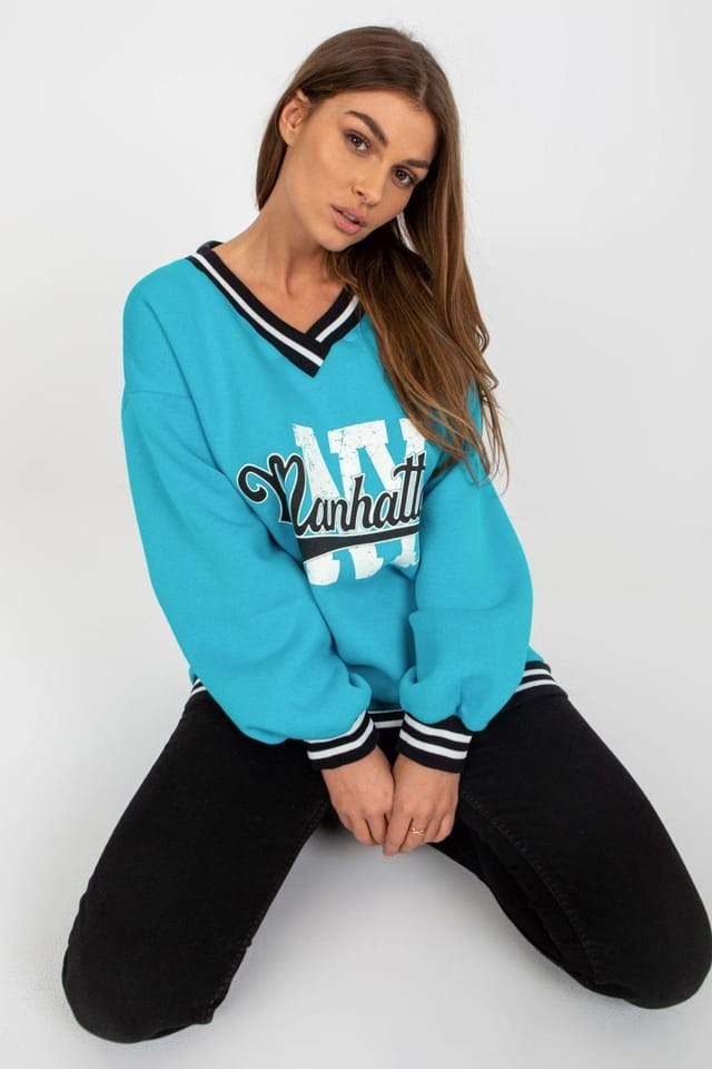 Love Lace Love Lace Women's V Neck Cotton Poly Fleece Sweatshirt in Blue - 2