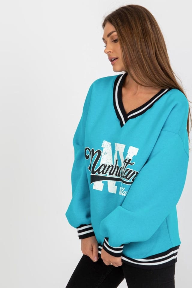 Love Lace Love Lace Women's V Neck Cotton Poly Fleece Sweatshirt in Blue - 3