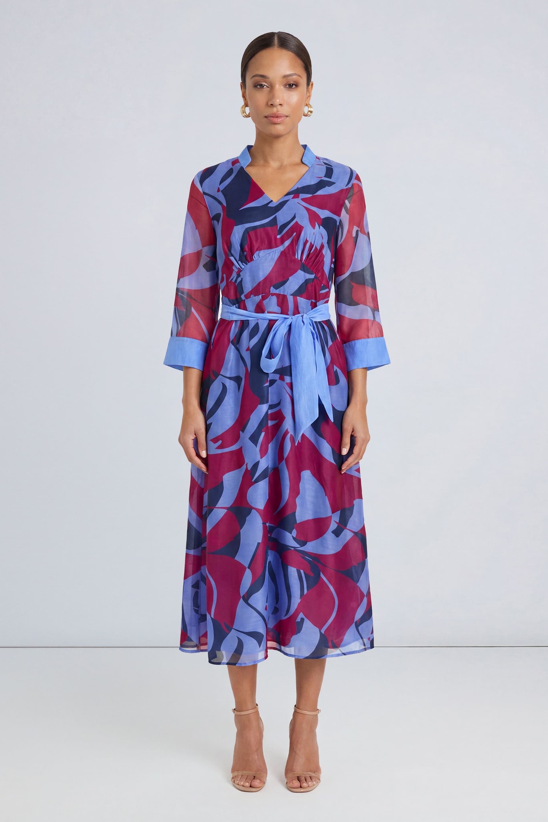 Principles Principles Women's Mix Print Organza Belted Midi Dress