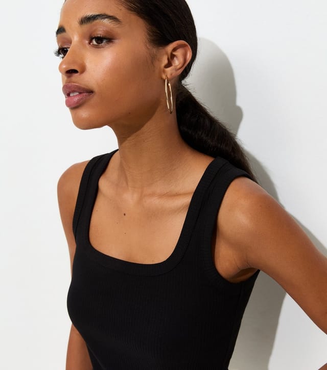 New Look Women's Black Ribbed Cotton Rich Square Neck Vest New Look - 2
