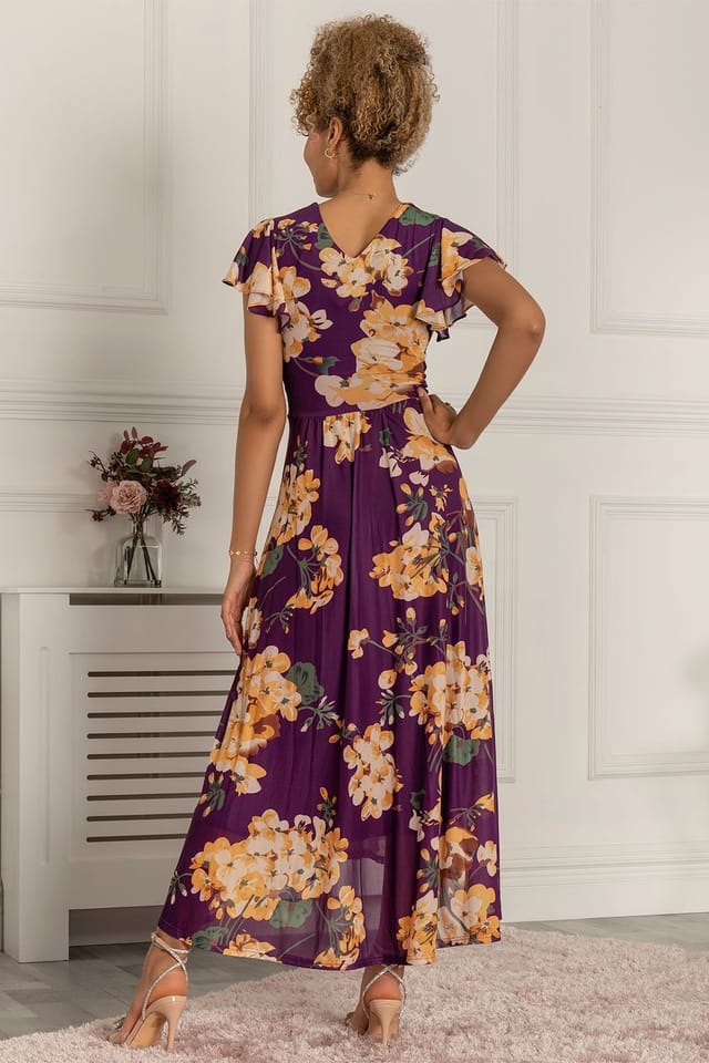 Jolie Moi Jolie Moi Women's Piper Dip Hem Mesh Maxi Dress in Dark Mauve - 2