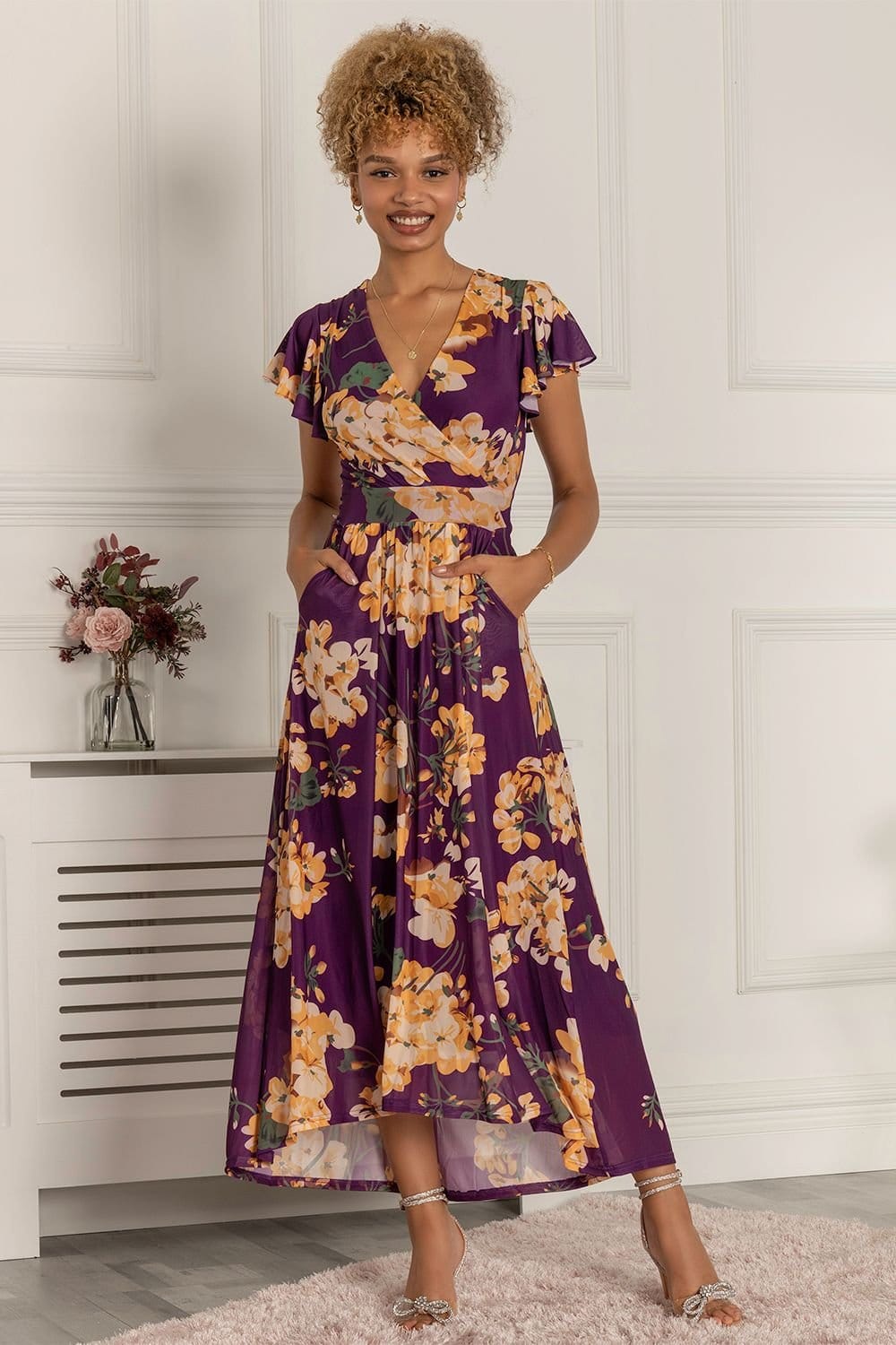 Jolie Moi Jolie Moi Women's Piper Dip Hem Mesh Maxi Dress in Dark Mauve - 4